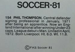 1980-81 FKS Publishers Soccer-81 #154 Phil Thompson Back