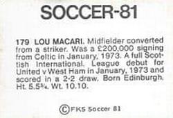 1980-81 FKS Publishers Soccer-81 #179 Lou Macari Back