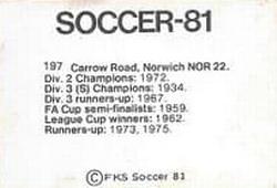 1980-81 FKS Publishers Soccer-81 #197 Norwich City Back