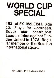 1981 FKS Publishers World Cup Special 1982 #153 Alex McLeish Back