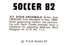 1981-82 FKS Publishers Soccer 82 #311 Steve Archibald Back