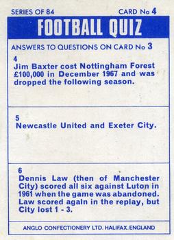 1969-70 Anglo Confectionery Football Quiz #4 Ronnie Simpson Back