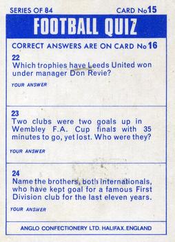 1969-70 Anglo Confectionery Football Quiz #15 Brian Faulkes Back