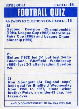 1969-70 Anglo Confectionery Football Quiz #16 Stuart Shaw Back