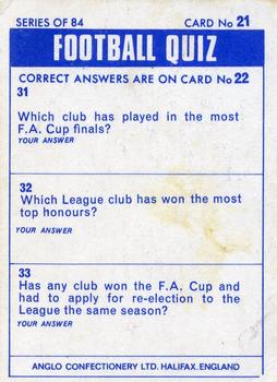 1969-70 Anglo Confectionery Football Quiz #21 John Rowland Back