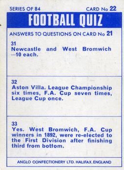 1969-70 Anglo Confectionery Football Quiz #22 Duncan Welbourne Back