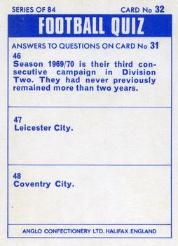 1969-70 Anglo Confectionery Football Quiz #32 Ray Wilson Back