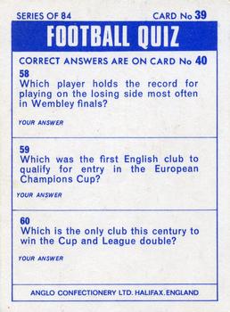 1969-70 Anglo Confectionery Football Quiz #39 Eddie Hopkinson Back