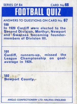 1969-70 Anglo Confectionery Football Quiz #68 Frank McLintock Back