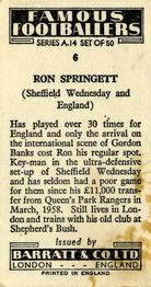 1966-67 Barratt & Co. Famous Footballers (A14) #6 Ron Springett Back
