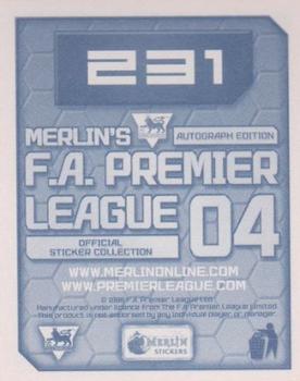 2003-04 Merlin F.A. Premier League 2004 #231 Edwin Van Der Sar Back