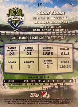 2017 Stadium Club MLS - Sepia #27 Brad Evans Back