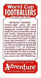 1958 D.C. Thomson Adventure World Cup Footballers #7 Botelho Julinho Back