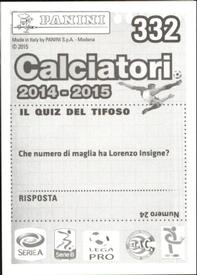 2014-15 Panini Calciatori Stickers #332 Dries Mertens Back