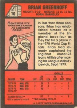 1977-78 Topps Footballer English (Red Backs) #10 Brian Greenhoff Back