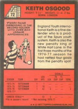 1977-78 Topps Footballer English (Red Backs) #72 Keith Osgood Back