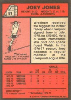 1977-78 Topps Footballer English (Red Backs) #81 Joey Jones Back