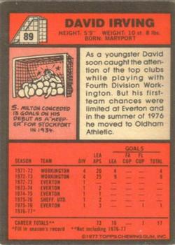 1977-78 Topps Footballer English (Red Backs) #89 David Irving Back
