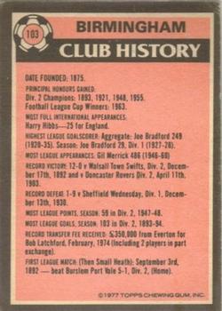 1977-78 Topps Footballer English (Red Backs) #103 Birmingham Team Leaders Back