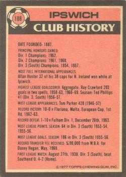 1977-78 Topps Footballer English (Red Backs) #108 Ipswich Team Leaders Back