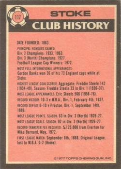 1977-78 Topps Footballer English (Red Backs) #117 Stoke City Team Leaders Back