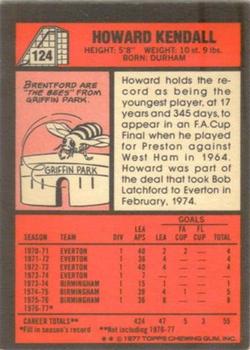1977-78 Topps Footballer English (Red Backs) #124 Howard Kendall Back