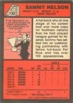 1977-78 Topps Footballer English (Red Backs) #132 Sammy Nelson Back