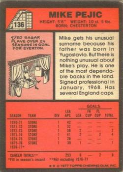 1977-78 Topps Footballer English (Red Backs) #136 Mike Pejic Back
