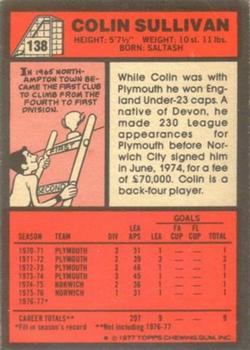 1977-78 Topps Footballer English (Red Backs) #138 Colin Sullivan Back