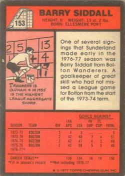 1977-78 Topps Footballer English (Red Backs) #153 Barry Siddall Back