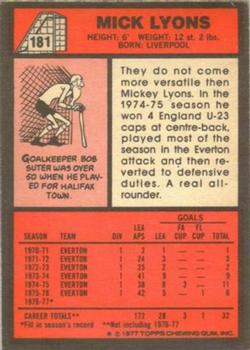 1977-78 Topps Footballer English (Red Backs) #181 Mick Lyons Back