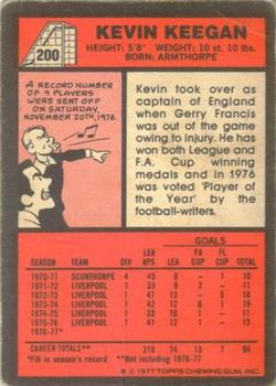 1977-78 Topps Footballer English (Red Backs) #200 Kevin Keegan Back