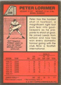 1977-78 Topps Footballer English (Red Backs) #208 Peter Lorimer Back