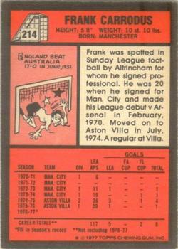 1977-78 Topps Footballer English (Red Backs) #214 Frank Carrodus Back