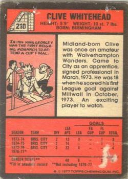 1977-78 Topps Footballer English (Red Backs) #218 Clive Whitehead Back