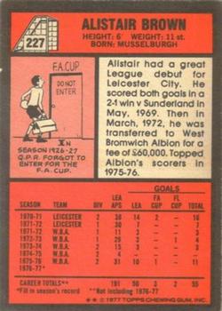 1977-78 Topps Footballer English (Red Backs) #227 Alistair Brown Back