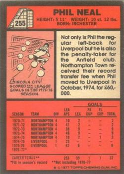 1977-78 Topps Footballer English (Red Backs) #255 Phil Neal Back