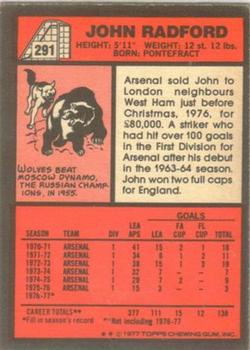 1977-78 Topps Footballer English (Red Backs) #291 John Radford Back