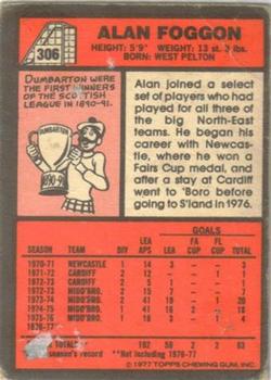 1977-78 Topps Footballer English (Red Backs) #306 Alan Foggon Back