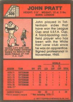1977-78 Topps Footballer English (Red Backs) #309 John Pratt Back
