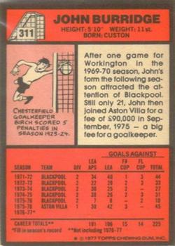 1977-78 Topps Footballer English (Red Backs) #311 John Burridge Back