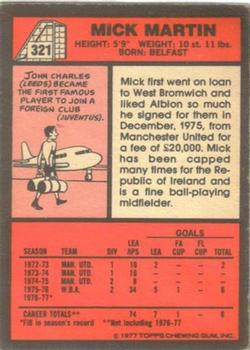1977-78 Topps Footballer English (Red Backs) #321 Mick Martin Back