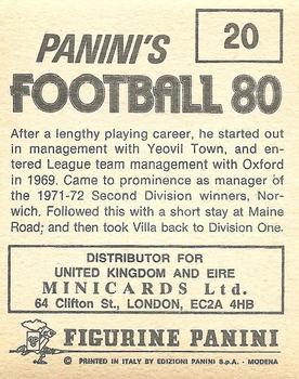 1979-80 Panini Football 80 (UK) #20 Ron Saunders Back