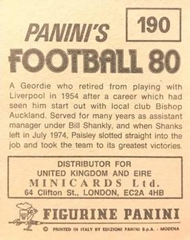 1979-80 Panini Football 80 (UK) #190 Bob Paisley Back