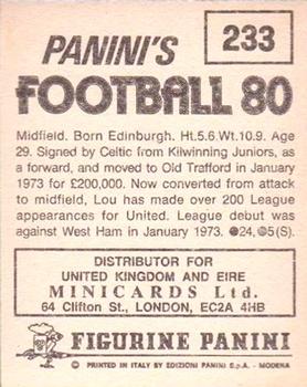 1979-80 Panini Football 80 (UK) #233 Lou Macari Back