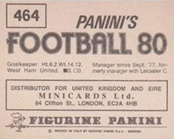 1979-80 Panini Football 80 (UK) #464 Jimmy Bloomfield / Mervyn Day Back