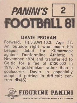1980-81 Panini Football (UK) #2 Davie Provan Back