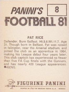 1980-81 Panini Football 81 (UK) #8 Pat Rice Back
