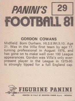 1980-81 Panini Football 81 (UK) #29 Gordon Cowans Back