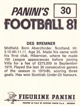 1980-81 Panini Football 81 (UK) #30 Des Bremner Back